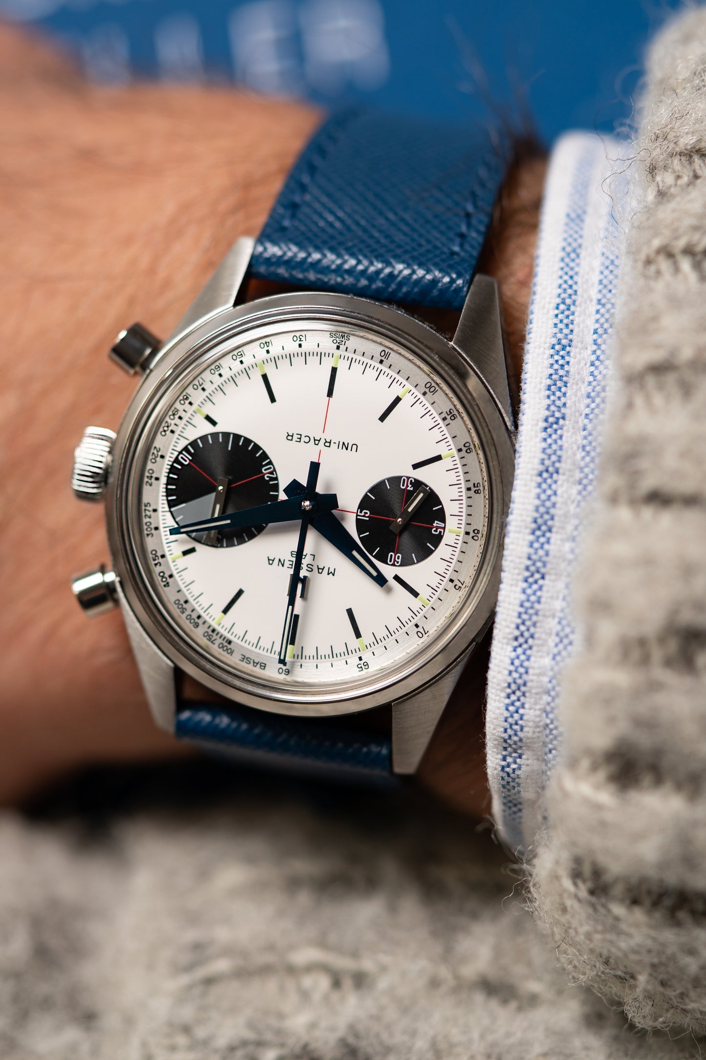 Three years in the making, the Massena LAB Uni-Racer wristwatch is a testament to the art of defying the rules and creating a timepiece informed by the past, but with a “Big Eye”on the present.