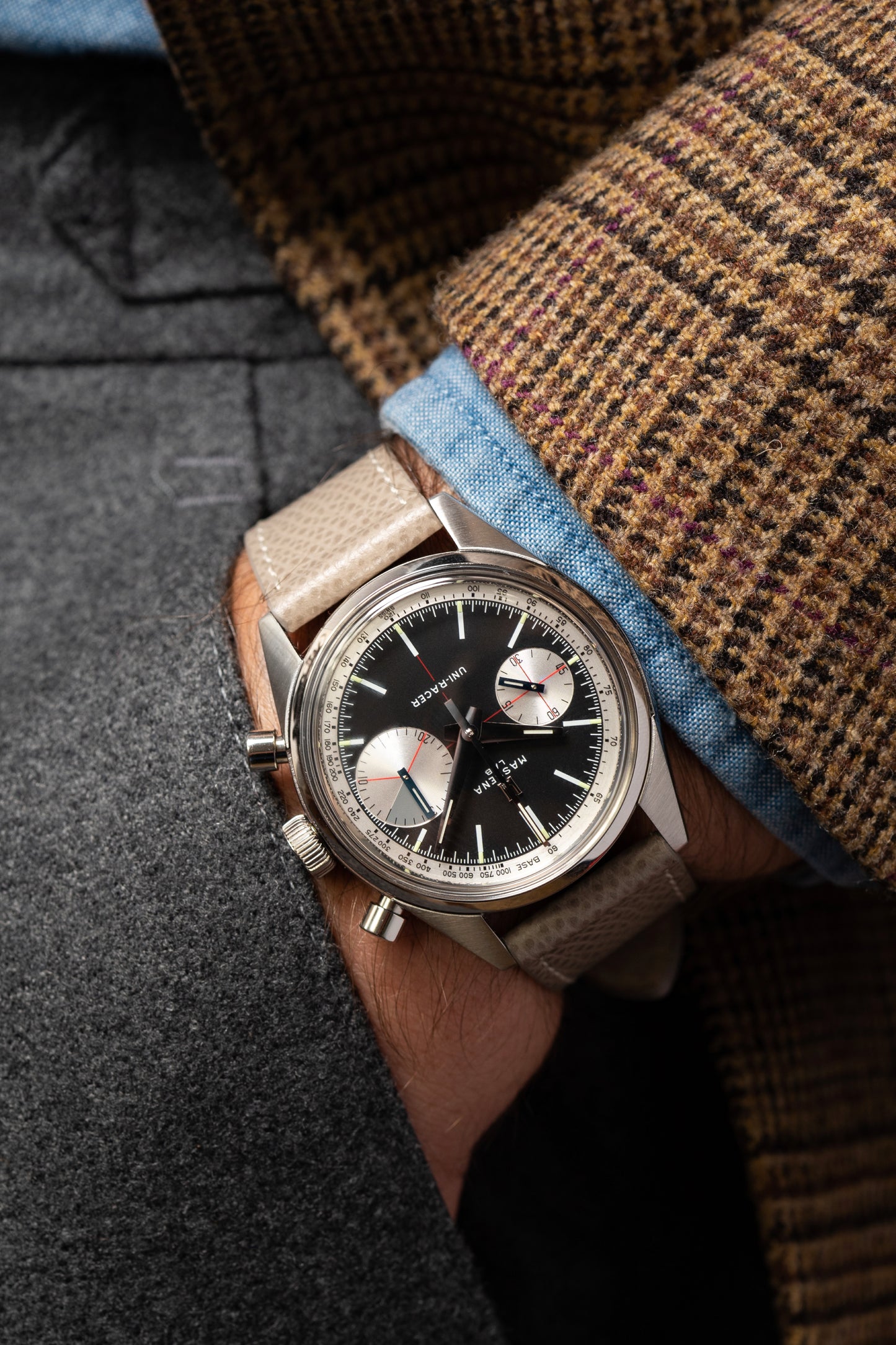 Three years in the making, the Massena LAB Uni-Racer wristwatch is a testament to the art of defying the rules and creating a timepiece informed by the past, but with a “Big Eye”on the present.