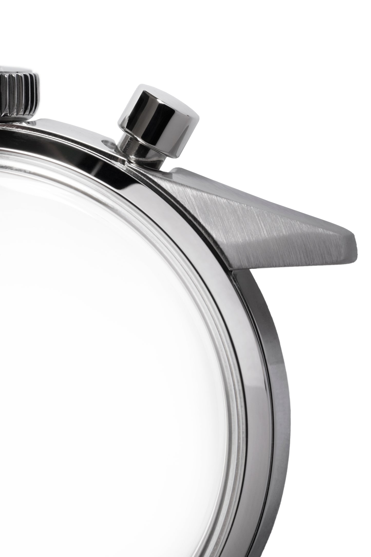 The Massena LAB Uni-Racer chronograph wristwatch features a 39mm stainless steel case, finished horizontally for added visual interest.