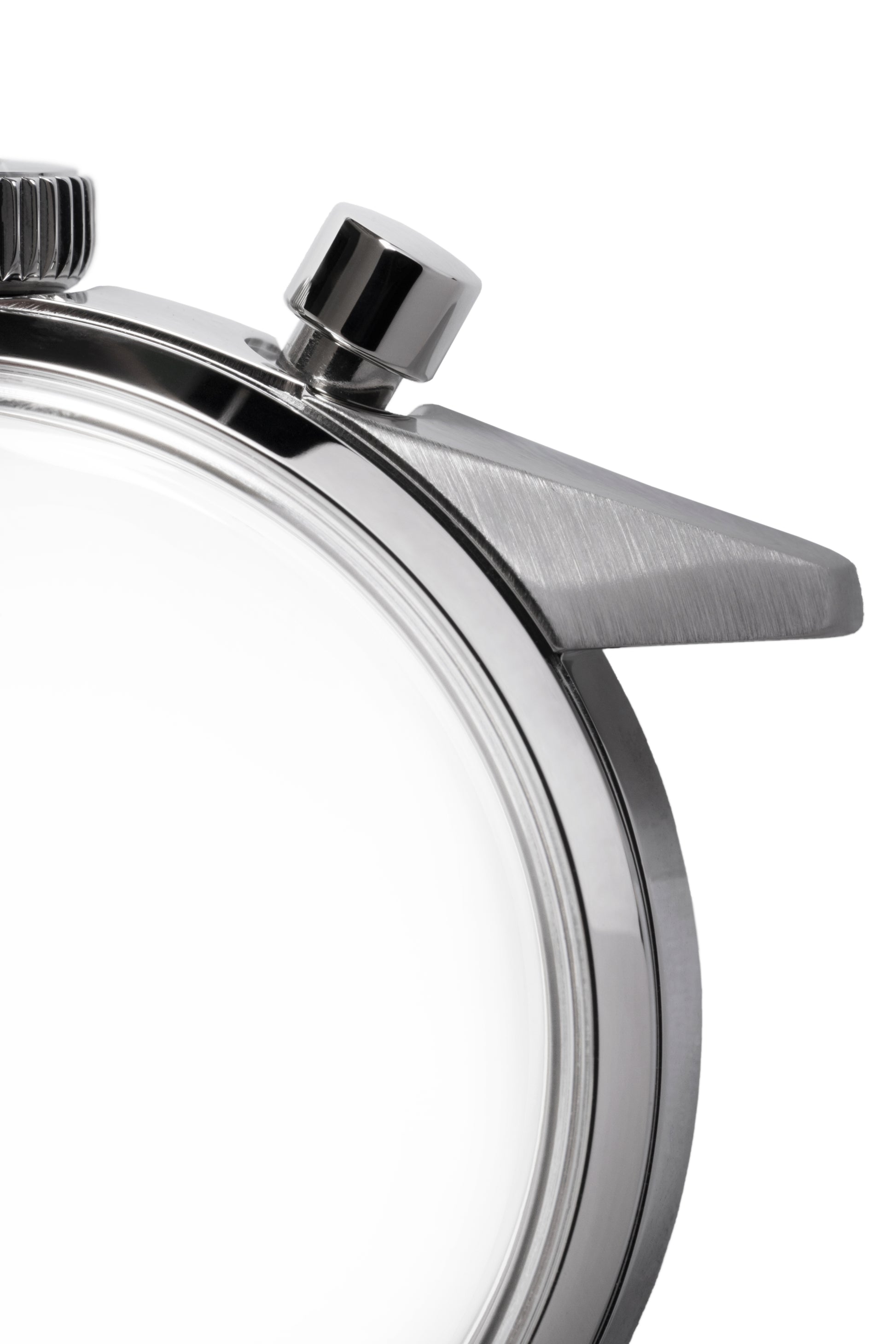 The Massena LAB Uni-Racer chronograph wristwatch features a 39mm stainless steel case, finished horizontally for added visual interest.