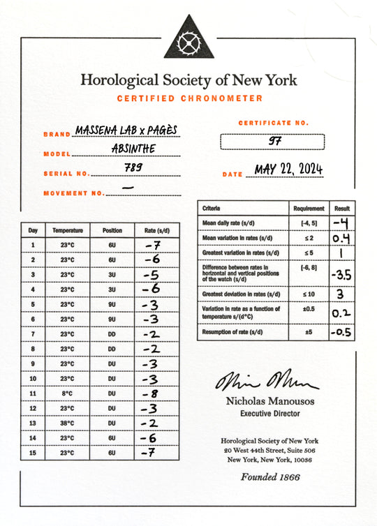 CHRONOMETER CERTIFICATION from horological society of new york