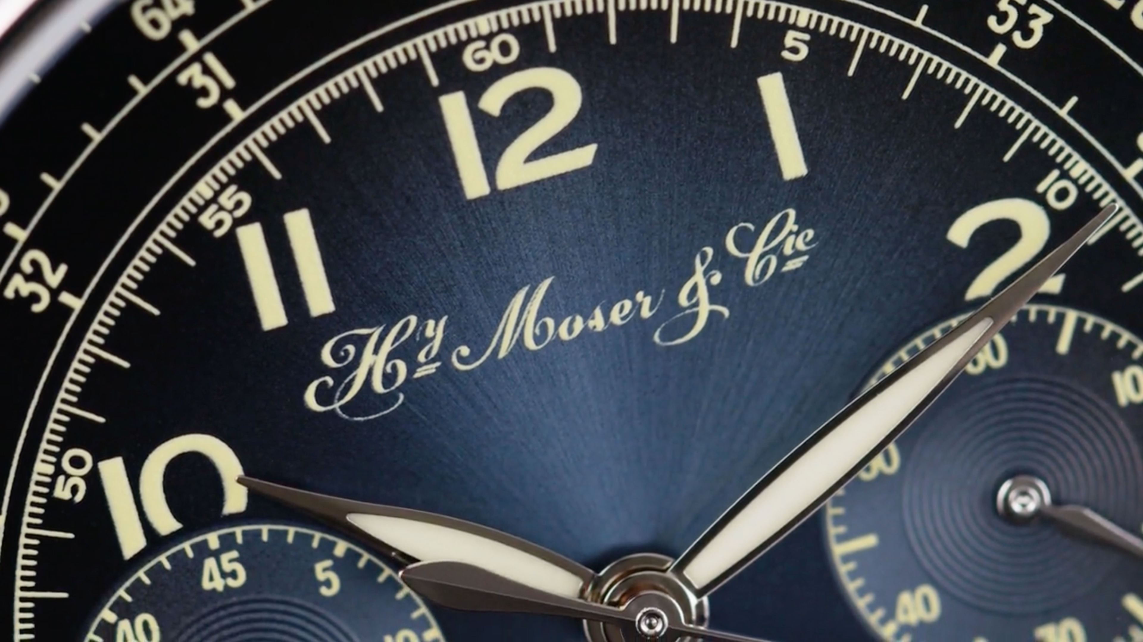 A close up image of the H Moser Cie Massena LAB Endeavour Chronograph