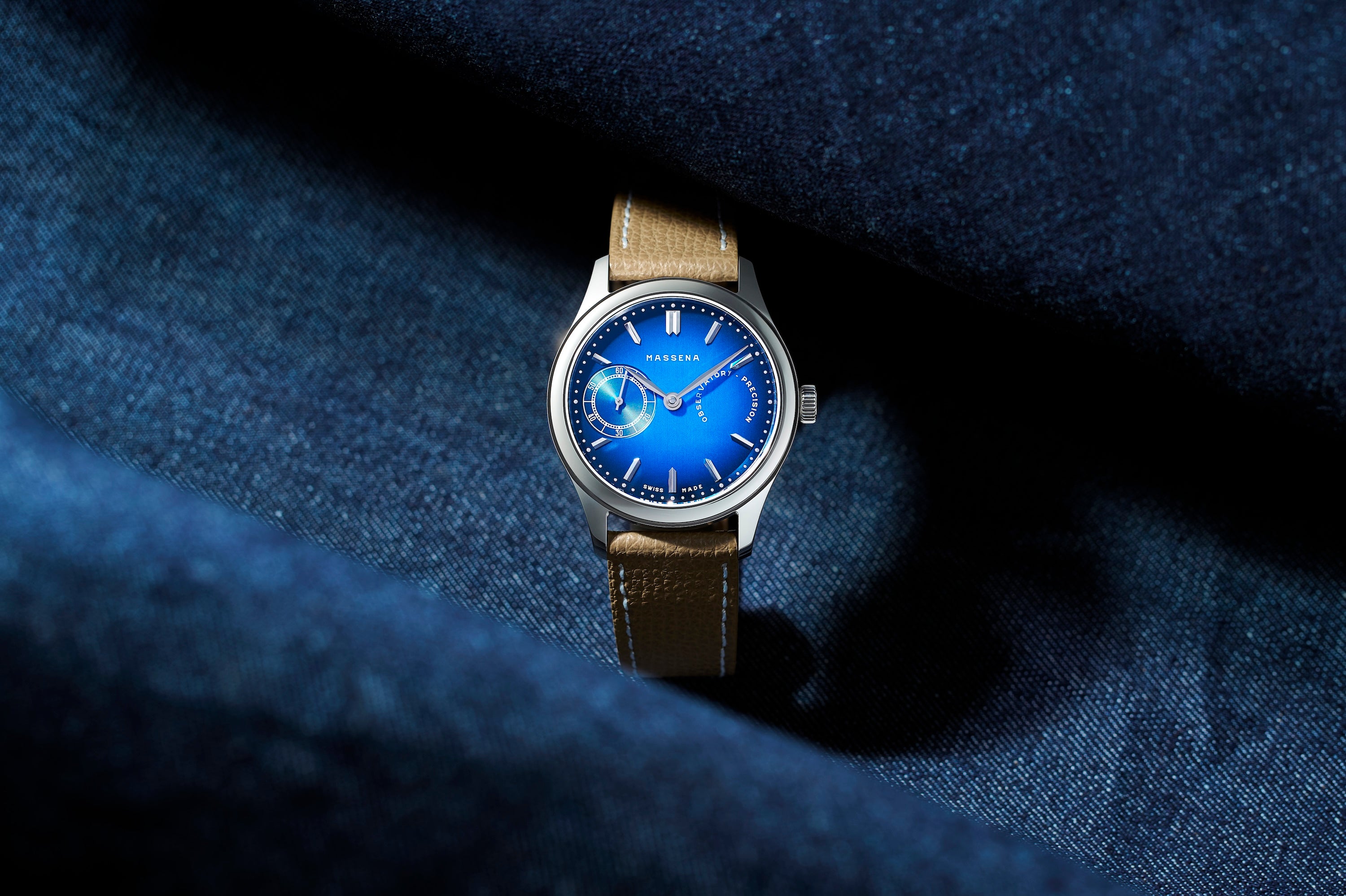 The TZ30 by Massena LAB and Raúl Pagès limited edition wristwatch shown on a dark blue background