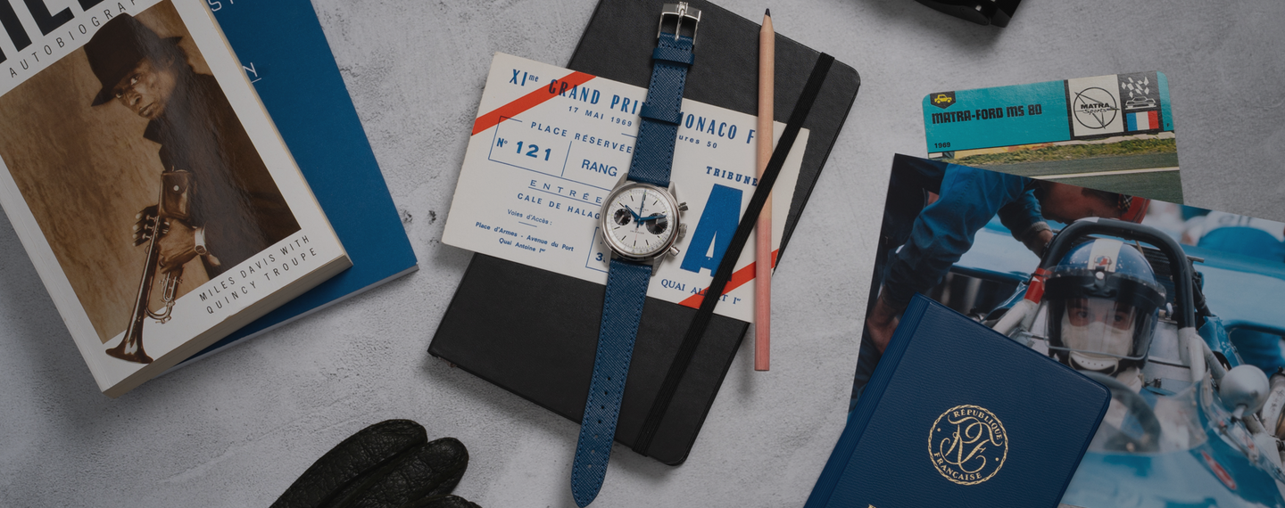 Watch Strap, Saffiano Leather in Bleu de France